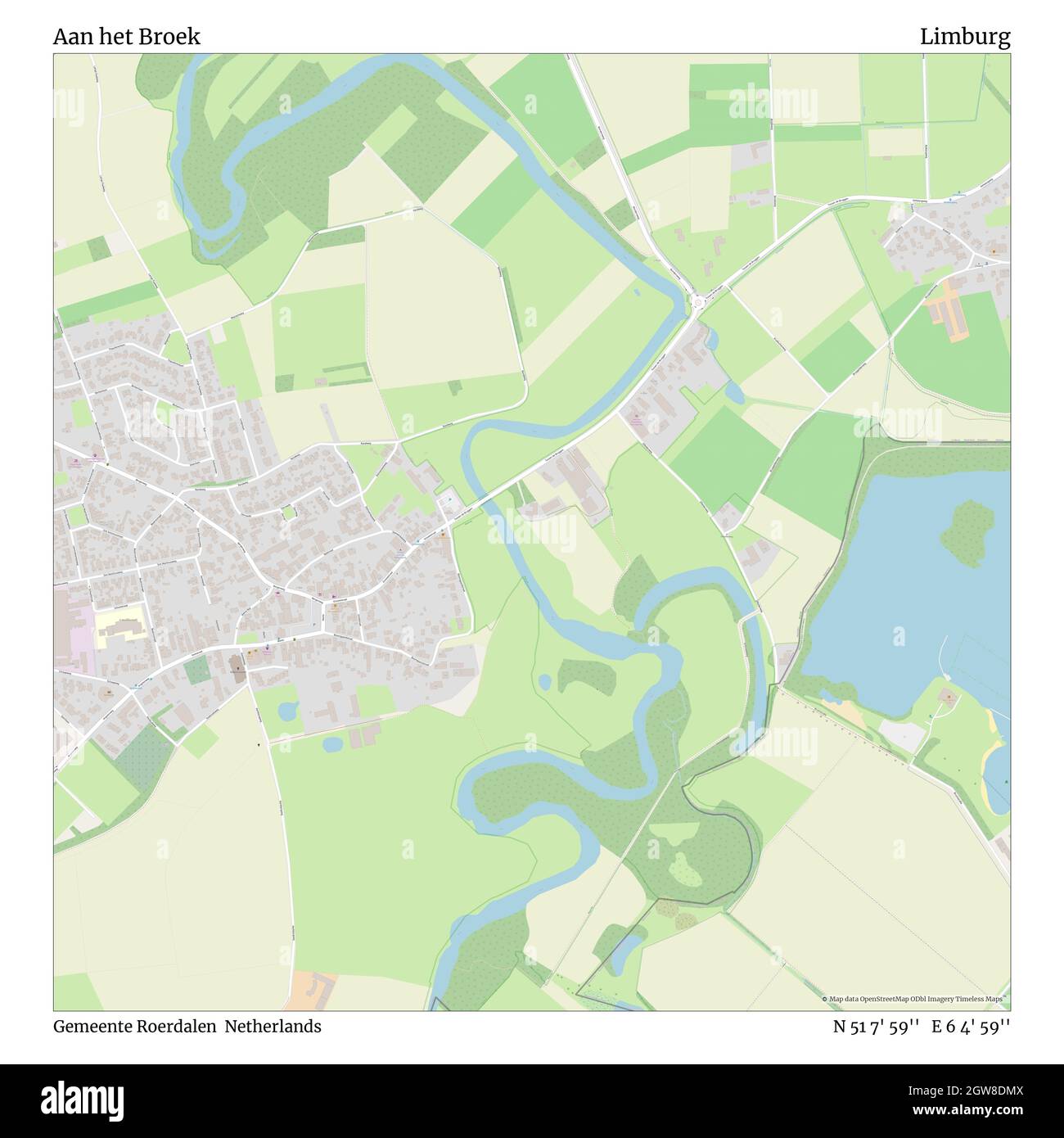 Aan het Broek, Gemeente Roerdalen, Netherlands, Limburg, N 51 7' 59'', E 6 4' 59'', map, Timeless Map published in 2021. Travelers, explorers and adventurers like Florence Nightingale, David Livingstone, Ernest Shackleton, Lewis and Clark and Sherlock Holmes relied on maps to plan travels to the world's most remote corners, Timeless Maps is mapping most locations on the globe, showing the achievement of great dreams Stock Photo