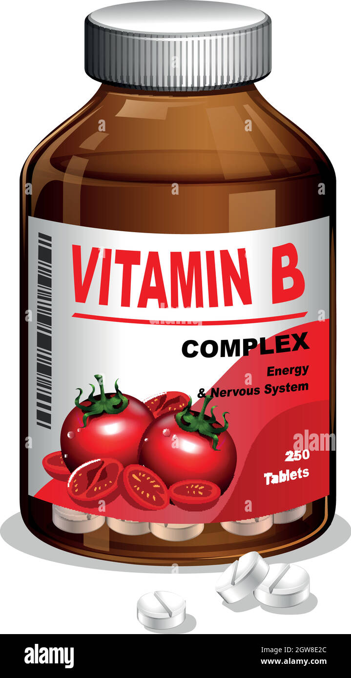 A bottle of Vitamin B tablets Stock Vector