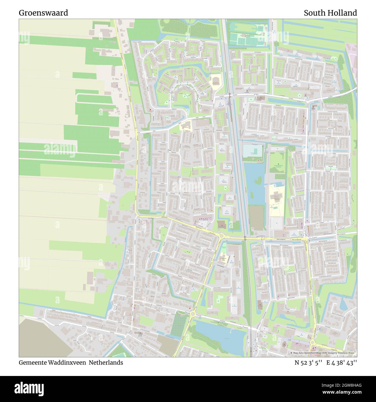 Groenswaard, Gemeente Waddinxveen, Netherlands, South Holland, N 52 3' 5'', E 4 38' 43'', map, Timeless Map published in 2021. Travelers, explorers and adventurers like Florence Nightingale, David Livingstone, Ernest Shackleton, Lewis and Clark and Sherlock Holmes relied on maps to plan travels to the world's most remote corners, Timeless Maps is mapping most locations on the globe, showing the achievement of great dreams Stock Photo