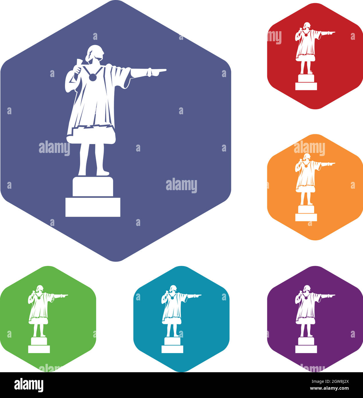 Columbus monument icons set Stock Vector