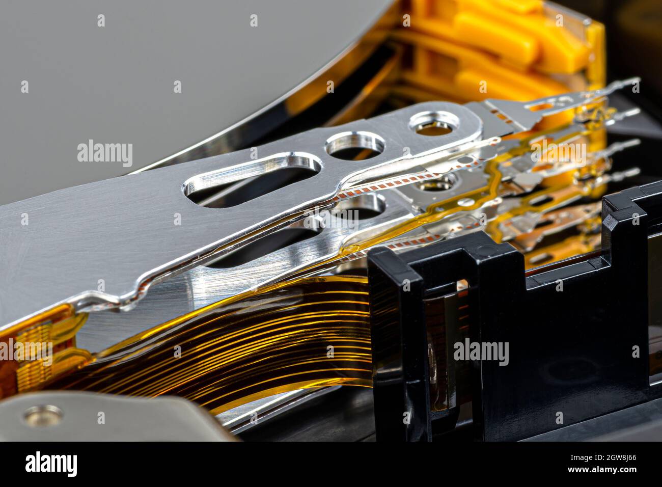 Macro Shot Of A Needle On A Hard Disk Platter, Open Hdd Disk