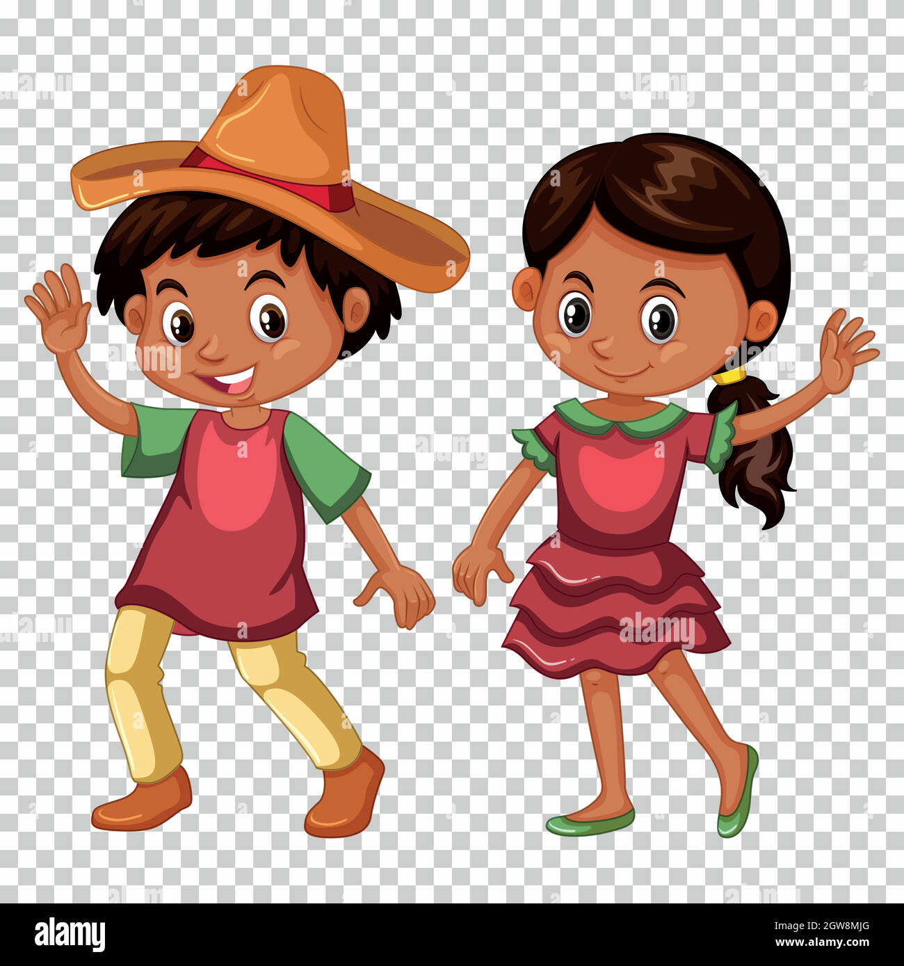 Mexican boy and girl in costume Stock Vector