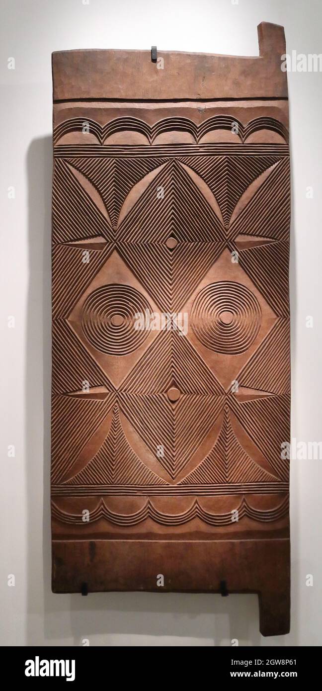 Wooden door panel by the Igbo people of Nigeria at the British Museum, London, UK Stock Photo