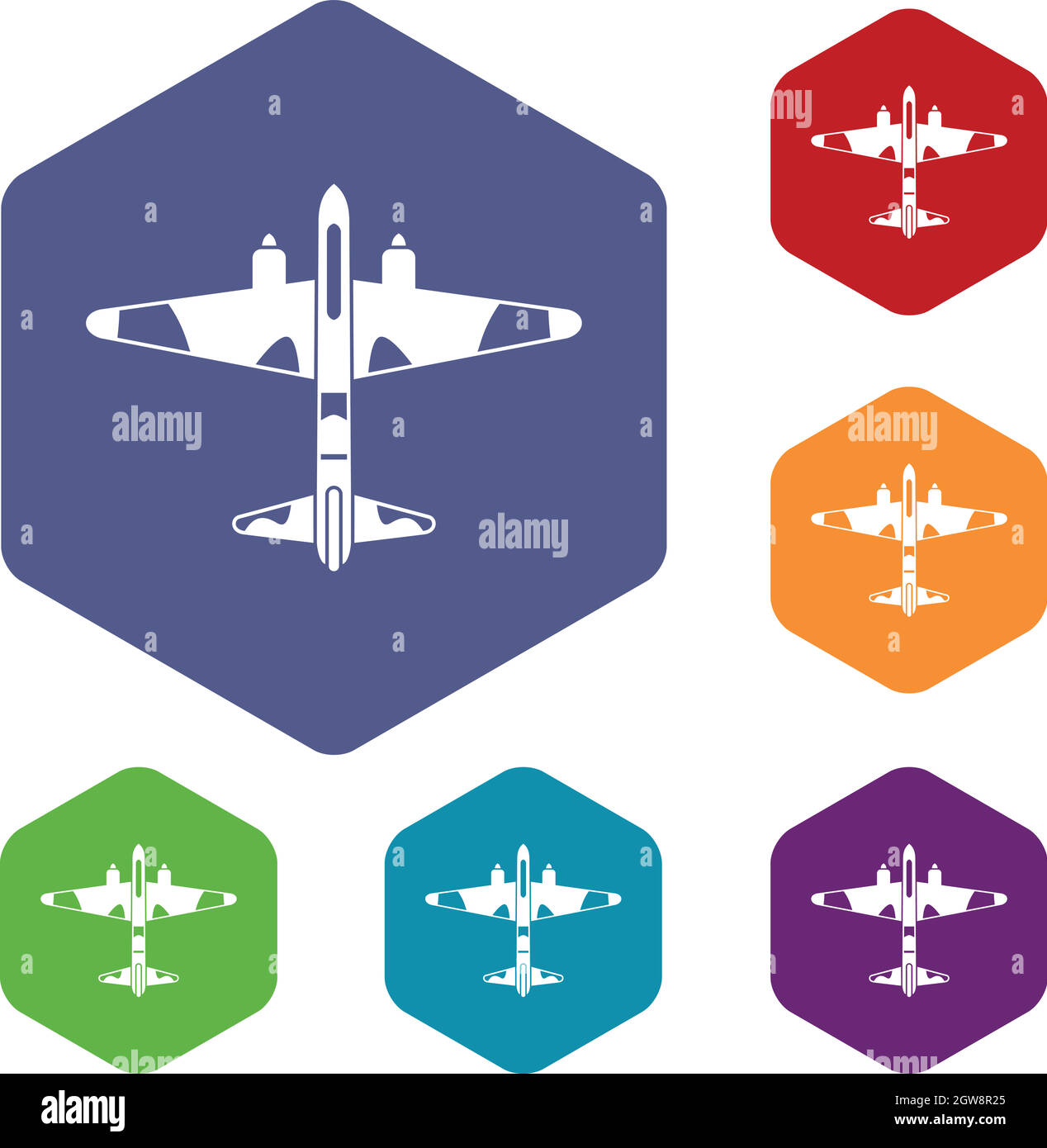 Military fighter aircraft icons set Stock Vector