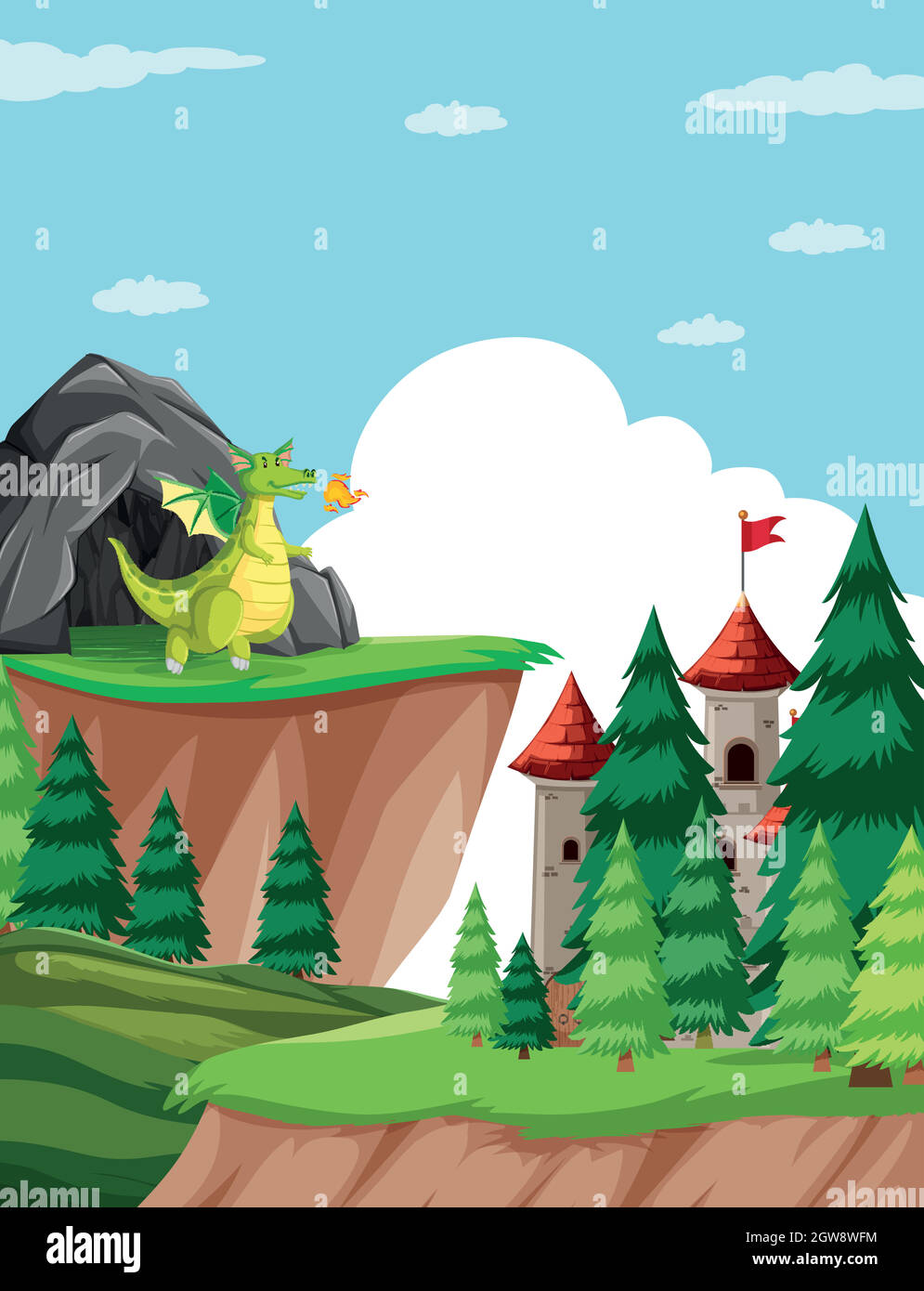 Fire breathing dragon in castle scene Stock Vector Image & Art - Alamy