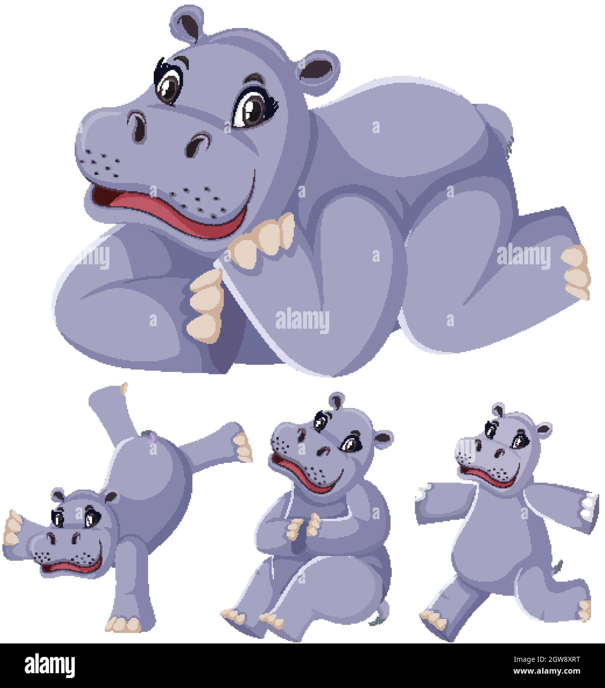 Set of hippopotamus cartoon character Stock Vector