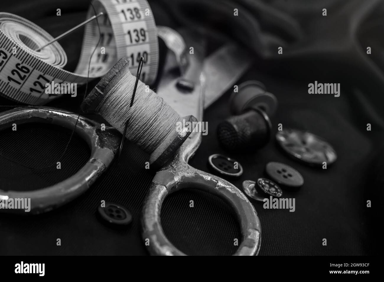 Needle and thread, scissors, sewing machine. Tailor's, fashion designer ...