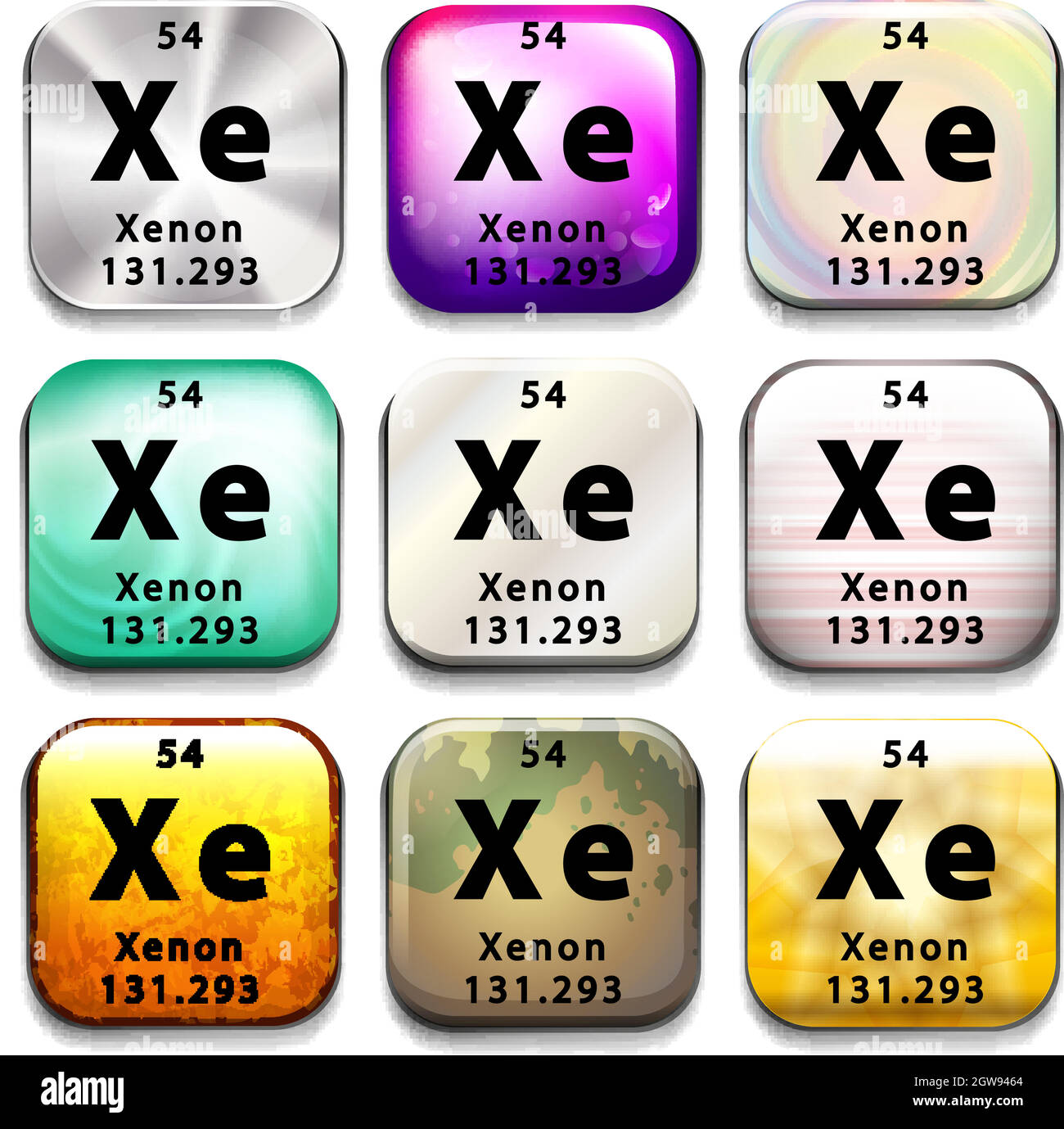 Buttons showing Xenon and its abbreviation Stock Vector