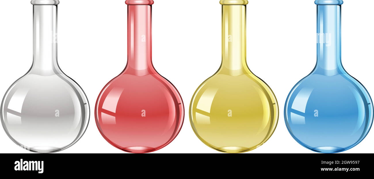 Science flasks in four colours Stock Vector