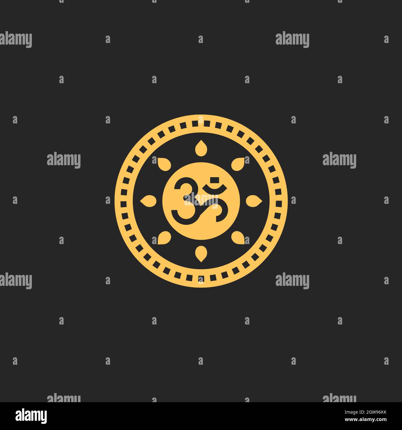 Aum Om Ohm symbol black on black background. vector illustration Indian culture India spiritual yoga om icon. Stock Photo