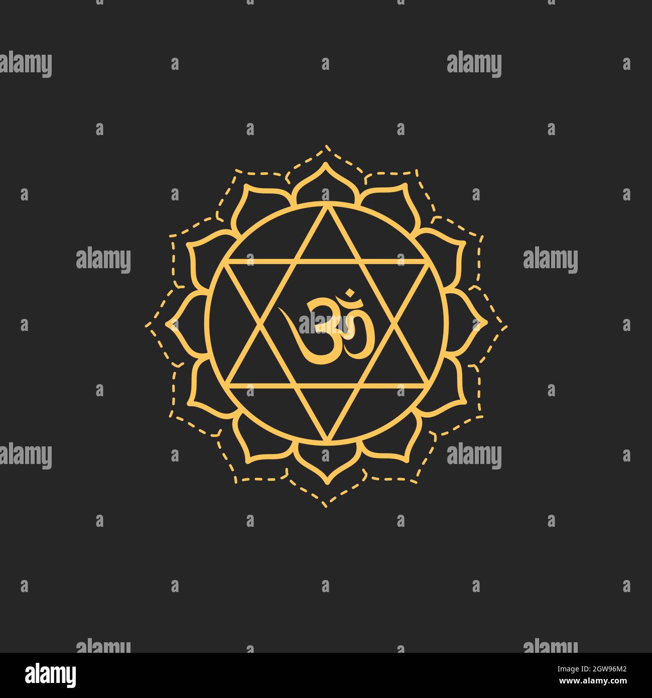 Aum Om Ohm symbol black on black background. vector illustration Indian culture India spiritual yoga om icon. Stock Photo