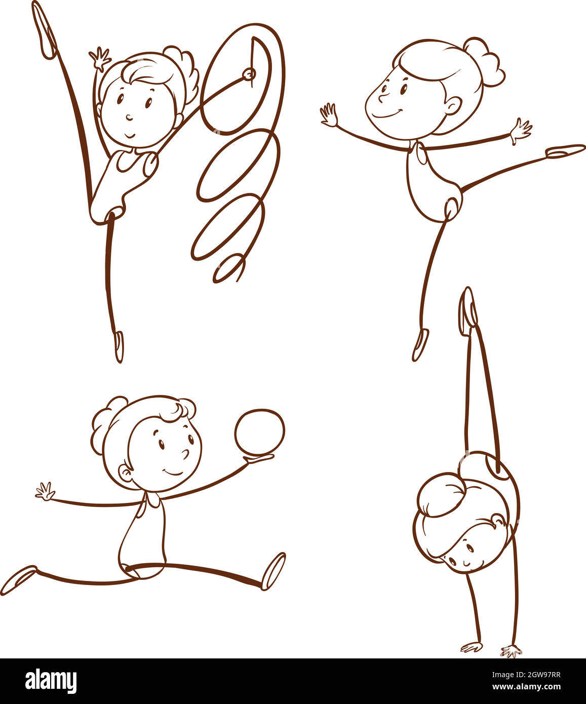 Sketches of a girl doing gymnastics Stock Vector