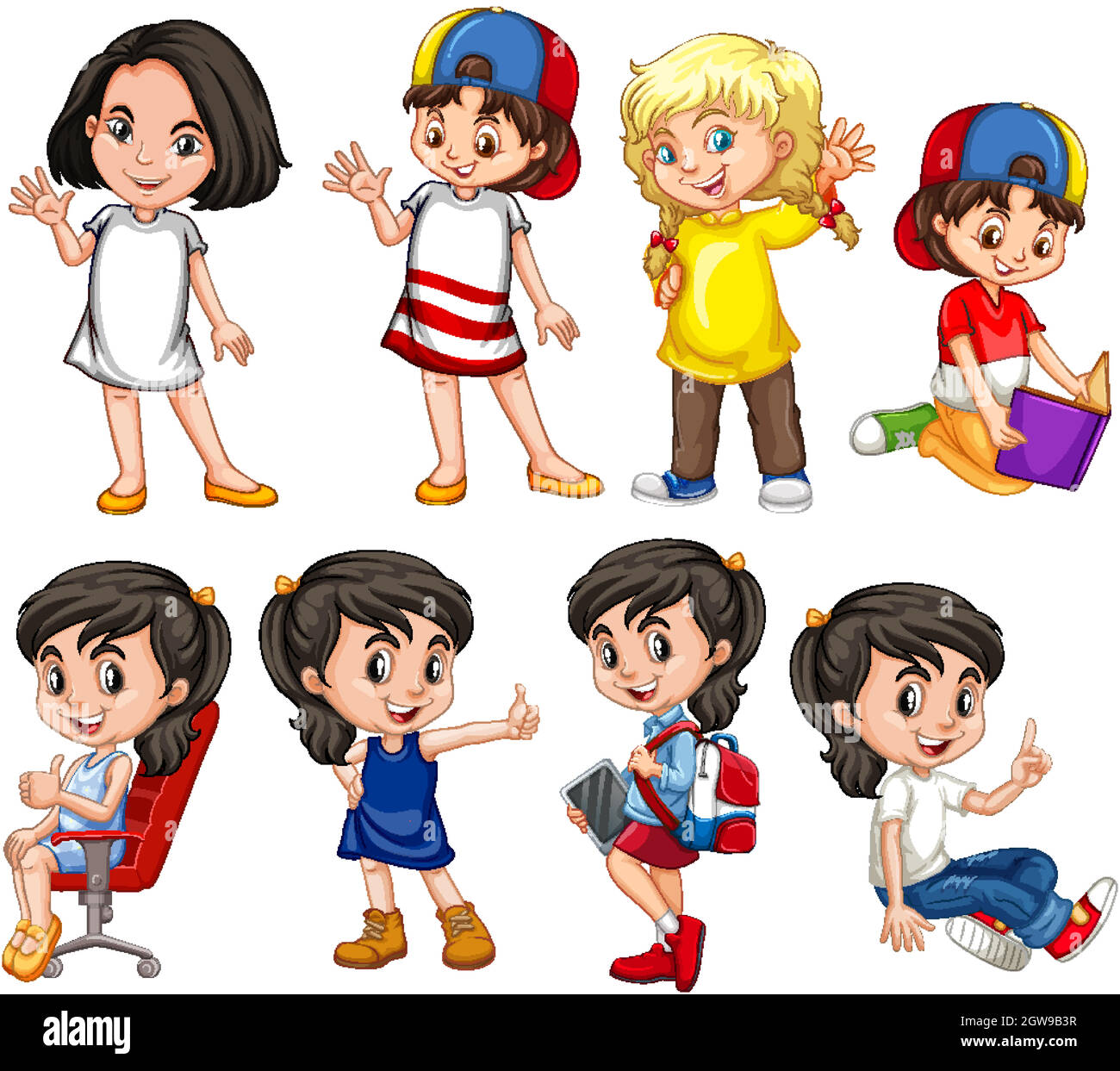 Girls with happy face doing in different actions Stock Vector Image ...