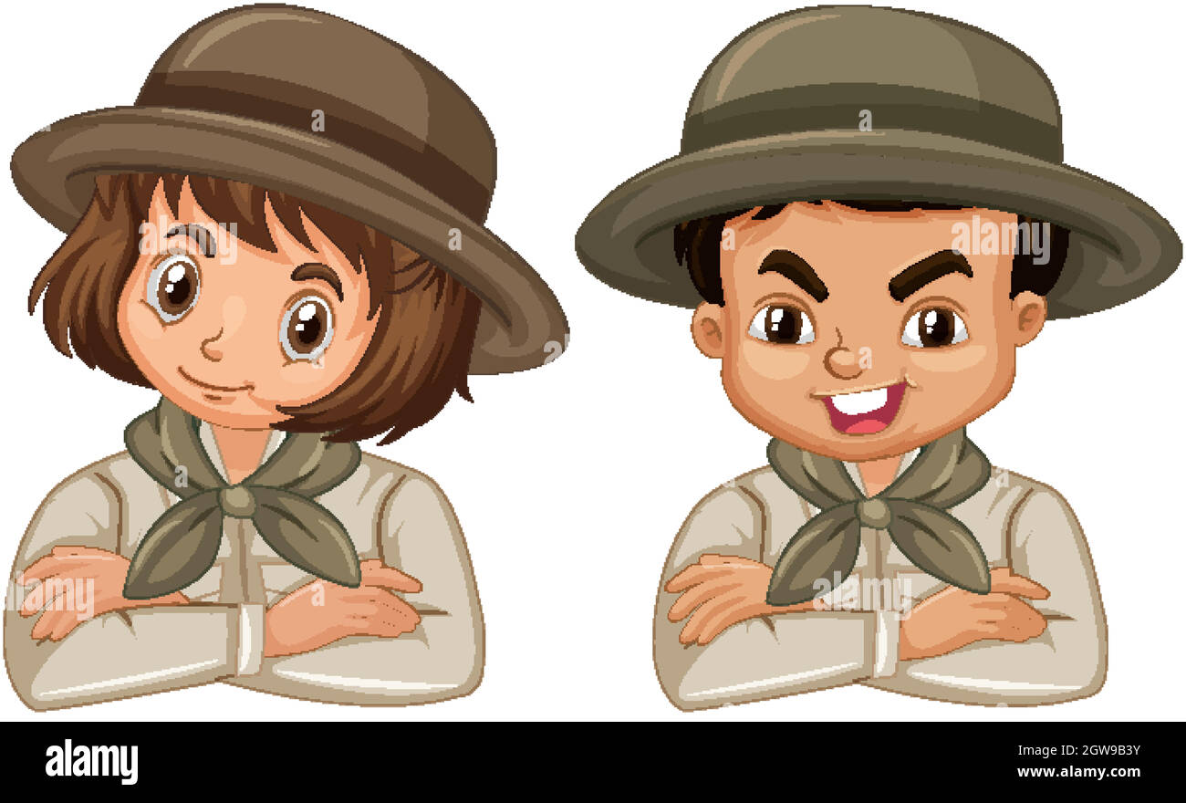 Boy and girl in scout uniform on white background Stock Vector Image ...