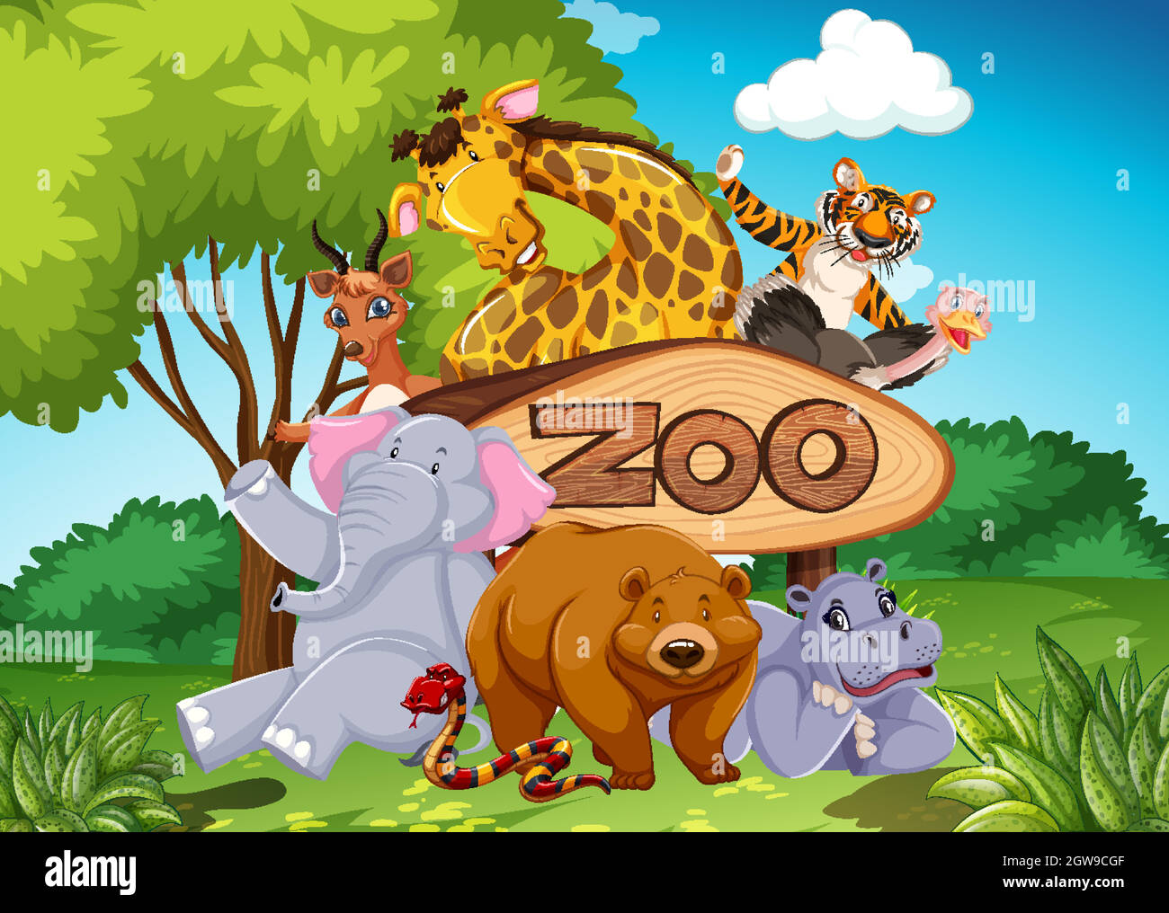 Zoo animals in the wild nature background Stock Vector Image & Art - Alamy