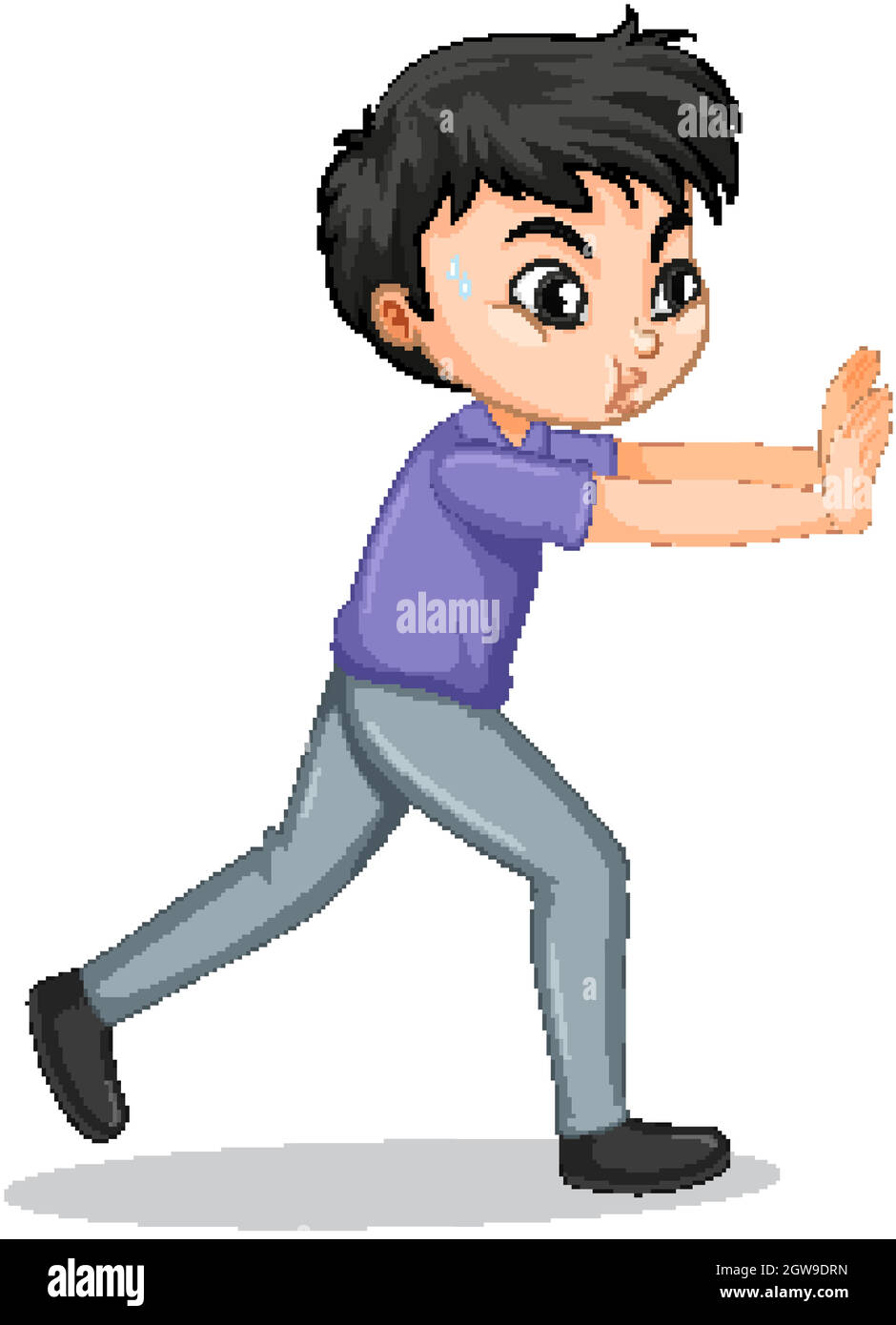 Boy pushing wall on isolated background Stock Vector Image & Art Alamy