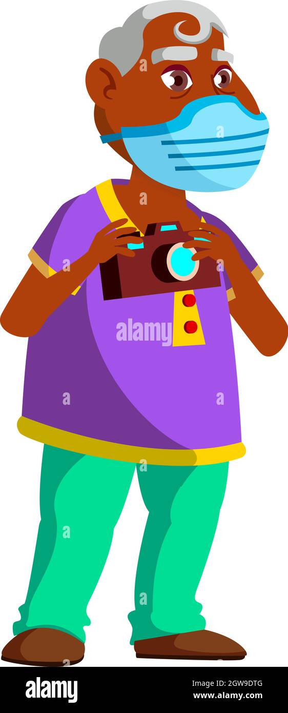 Old Man Wearing Facial Mask On Excursion Vector Stock Vector Image ...