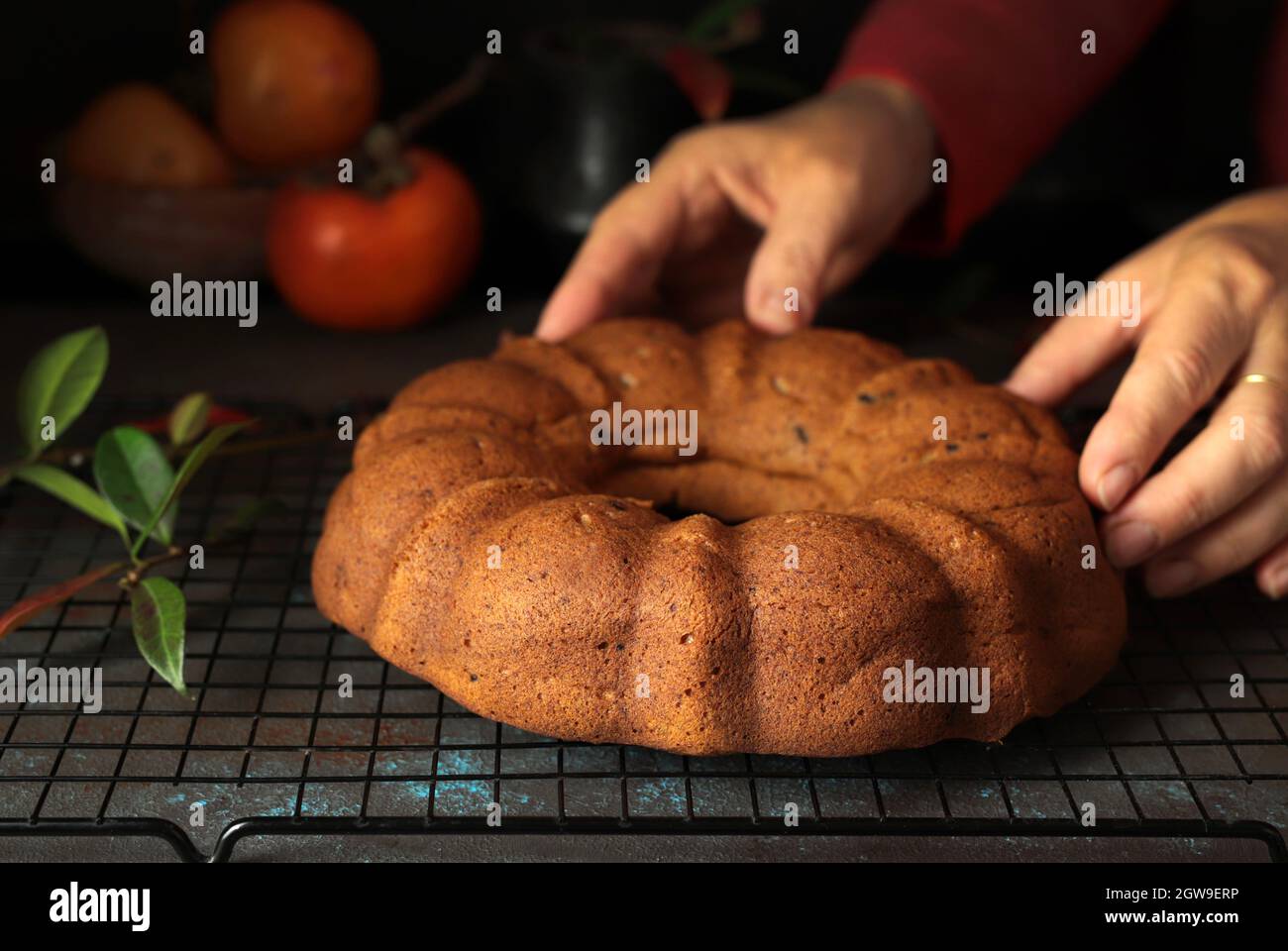 Bundt Cake With Persimmon Stock Photo Alamy
