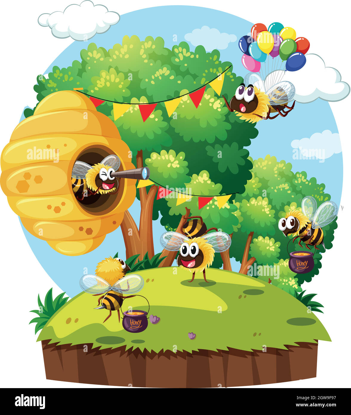 Park scene with bees flying Stock Vector