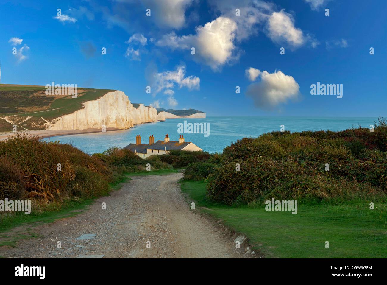 The Seven Sisters and Coastguard Cottages, Seaford, East Sussex, UK Stock Photo