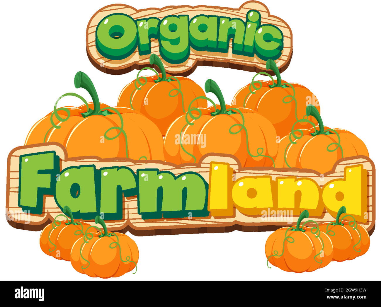 Font design for organic farmland with many pumpkins Stock Vector