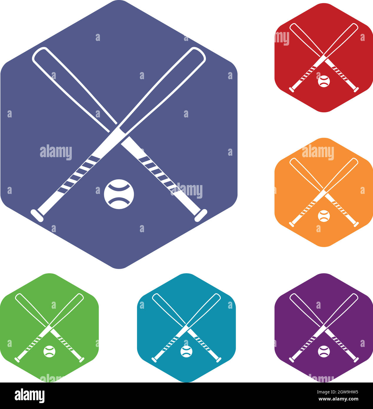 Crossed baseball bats and ball icons set Stock Vector