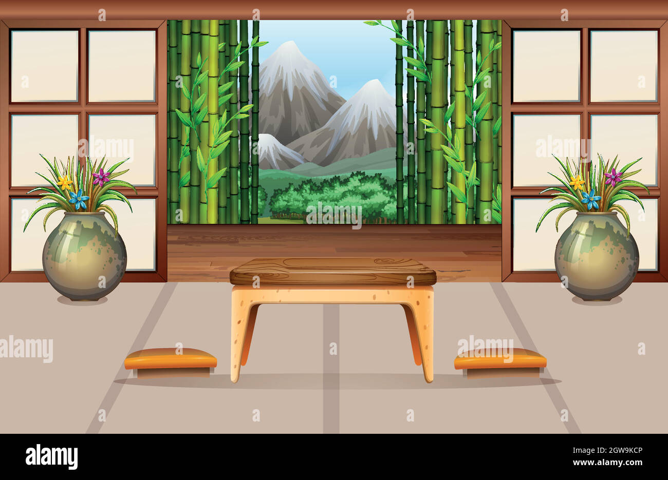Living room in Japanese style Stock Vector