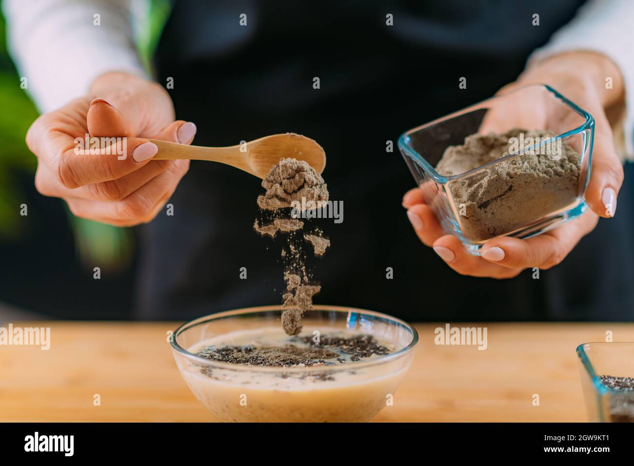 Making Oatmeal With Oats And Soy Milk, Superfood Rich In Proteins