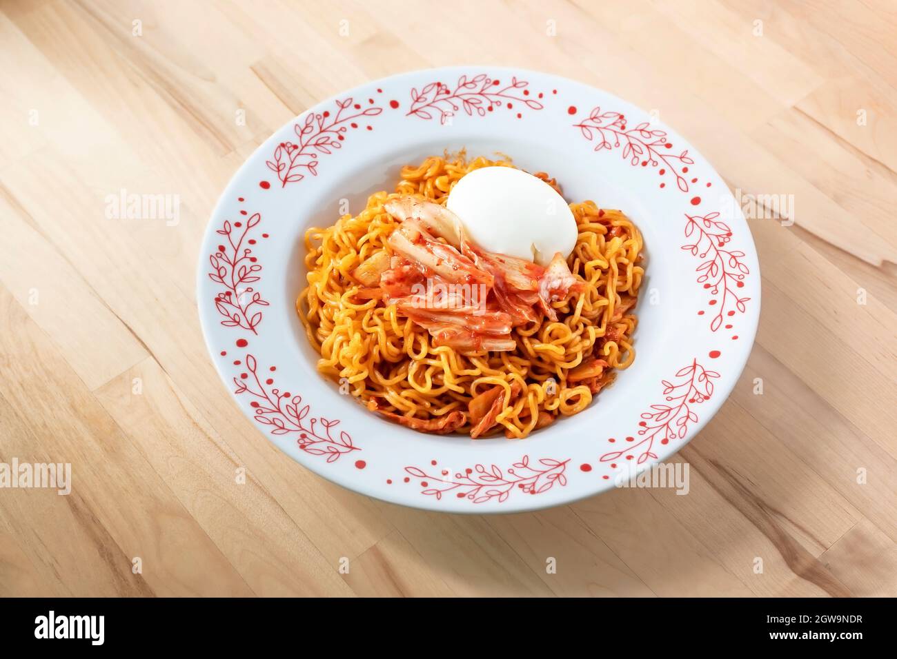 High Angle View Of Noodles In Plate On Table Stock Photo