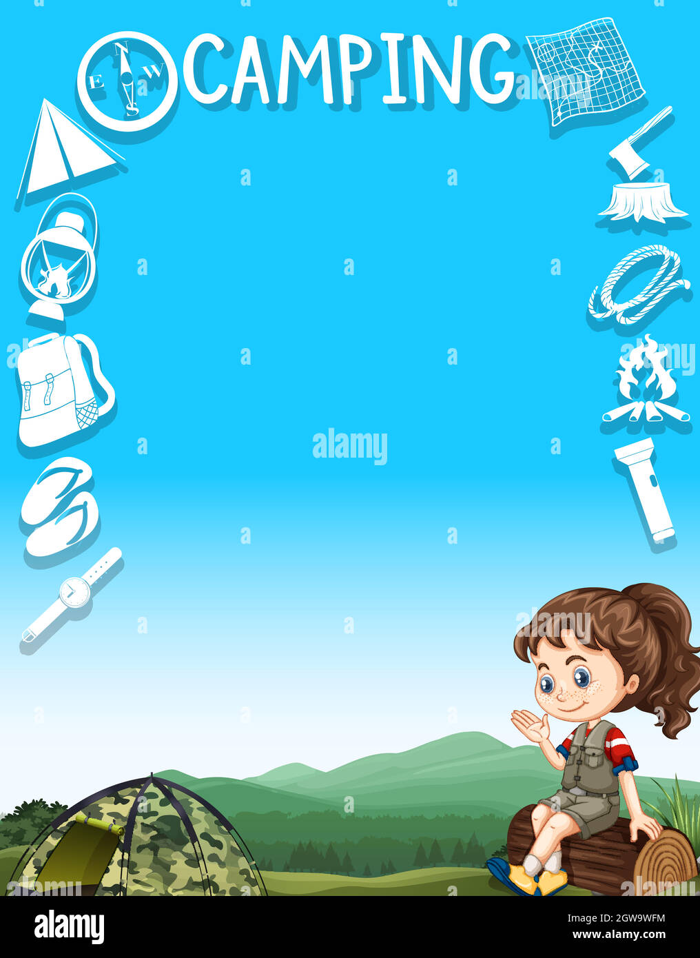 Border design with camping gears and girl Stock Vector Image & Art - Alamy