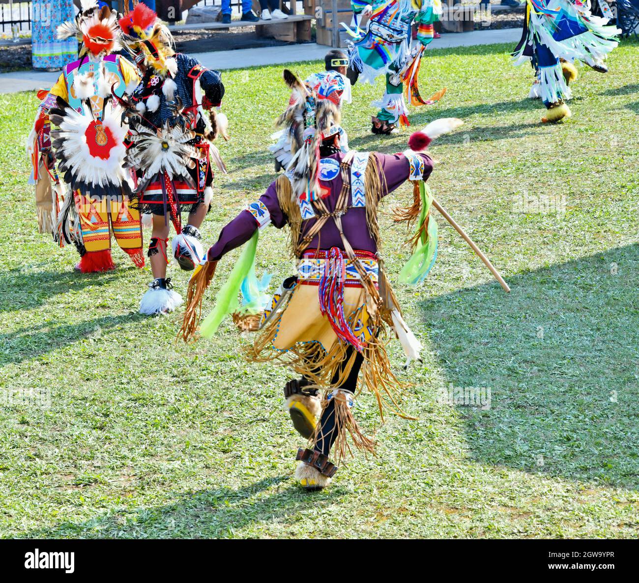 First Nation people dancing at the Fort William First Nation Pow Wow for 'celebration and healing' in Thunder Bay, Ontario, Canada in 2021, Stock Photo