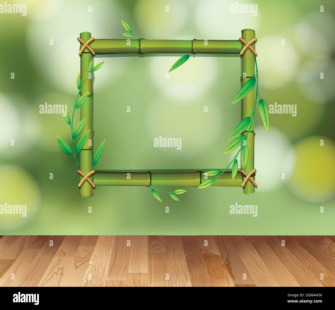 Bamboo frame on green background Stock Vector
