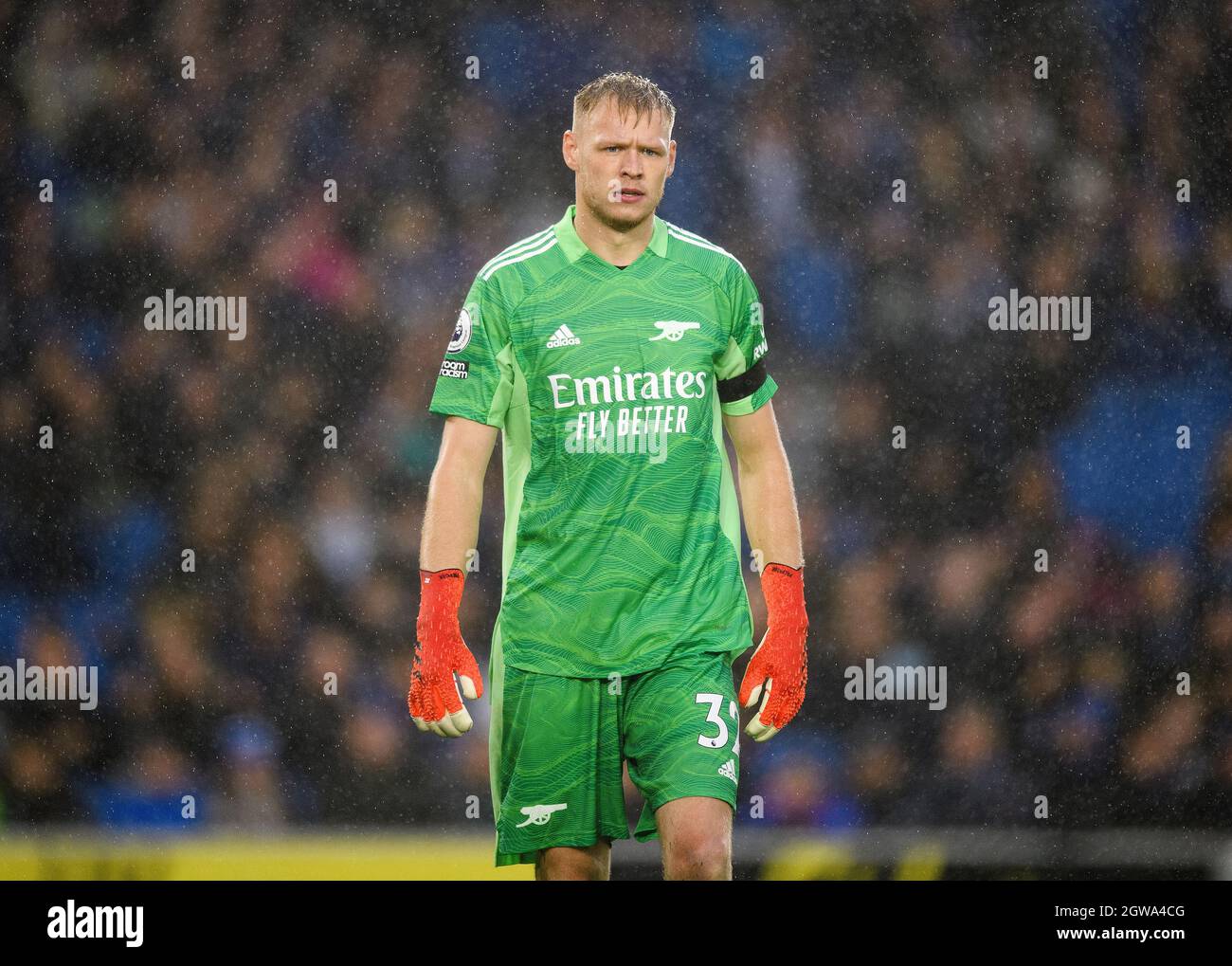 02 October 2021 - Brighton and Hove Albion v Arsenal - Premier League - AMEX Stadium  Arsenal's Aaran Ramsdale during the Premier League match at the Amex Stadium.  Picture Credit : © Mark Pain / Alamy Live News Stock Photo