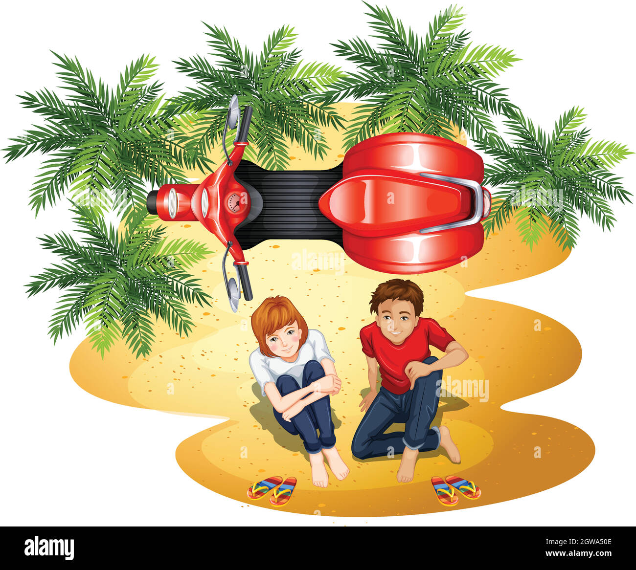 A topview of the park with a couple and a vehicle Stock Vector