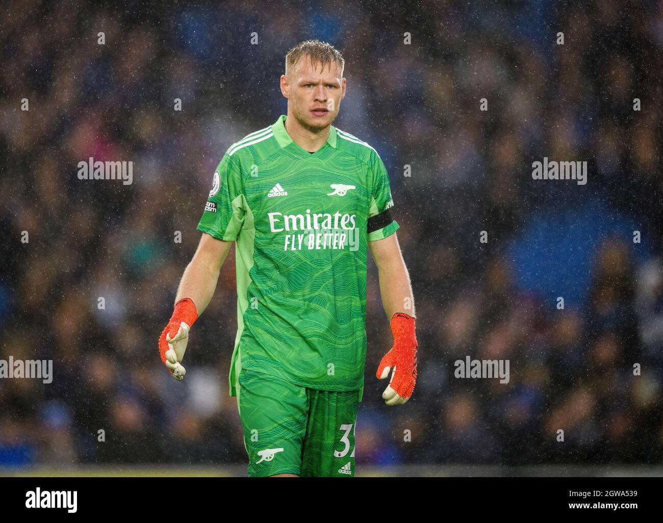 02 October 2021 - Brighton and Hove Albion v Arsenal - Premier League - AMEX Stadium  Arsenal's Aaran Ramsdale during the Premier League match at the Amex Stadium.  Picture Credit : © Mark Pain / Alamy Live News Stock Photo