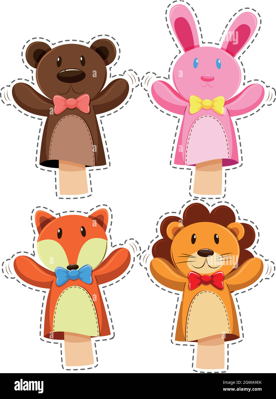 Sticker set with hand puppets Stock Vector