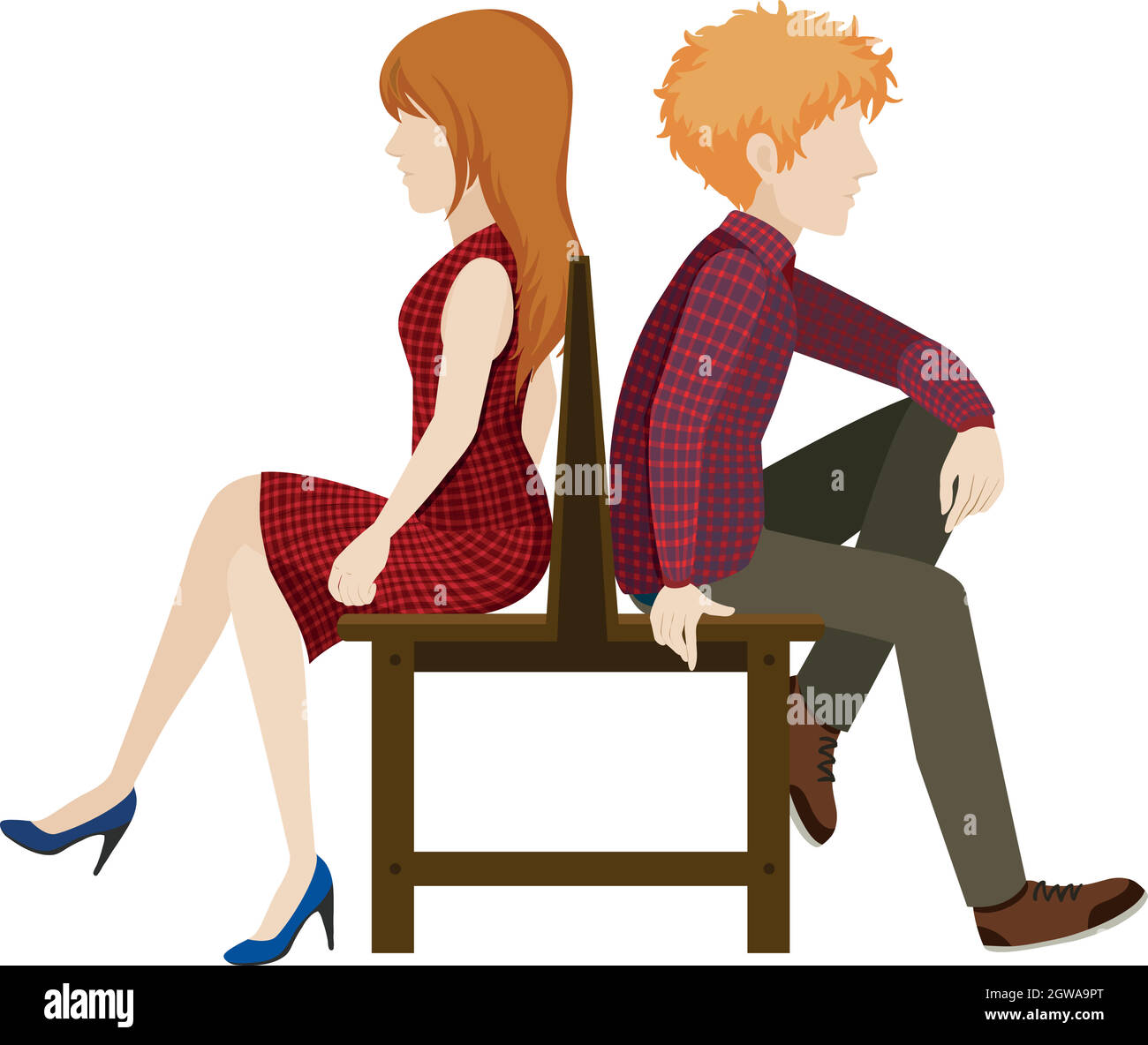 Faceless couple sitting back to back Stock Vector