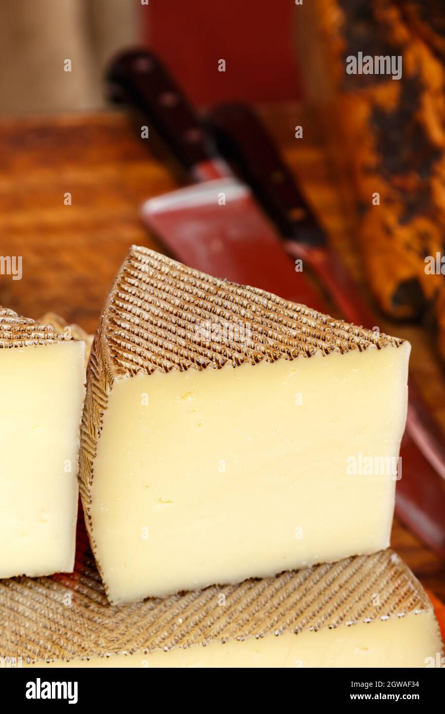 Wedge Of Manchego Cheese On A Traditional Image Stock Photo Alamy