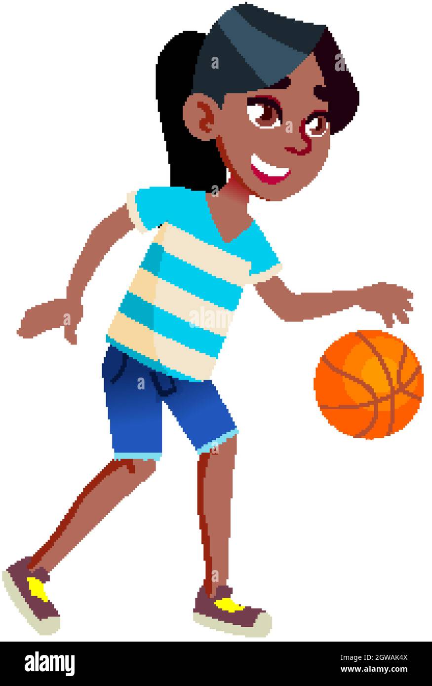 School Girl Playing Basketball Sport Game Vector Stock Vector Image ...