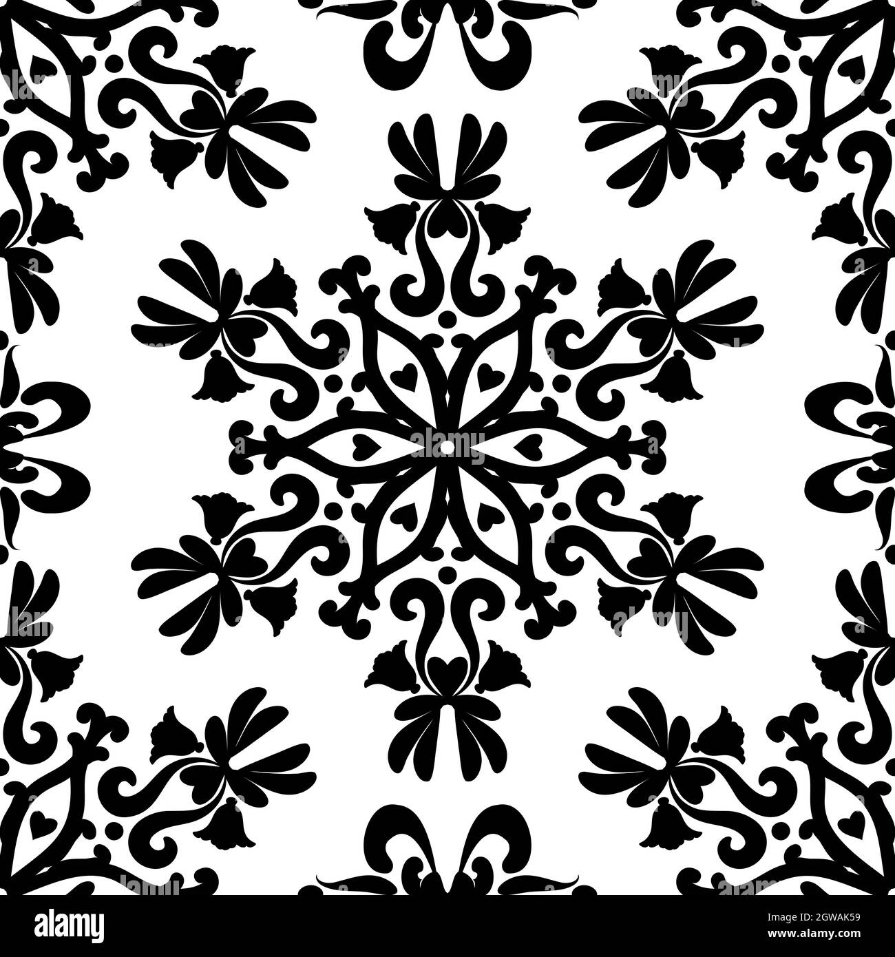 Linear Damask Seamless Vector Pattern. Black and White Stock Vector ...