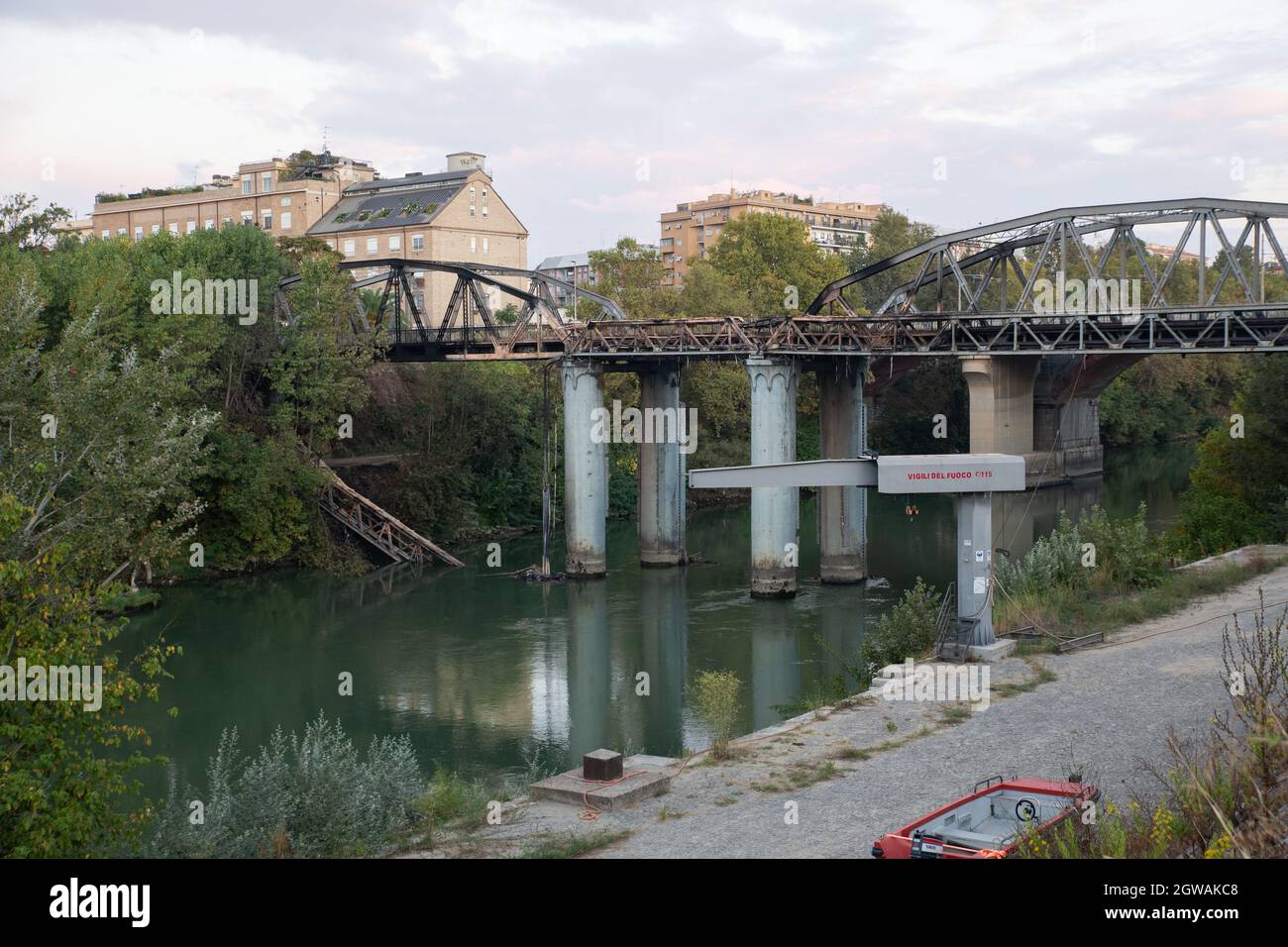 View of Bridge of the Industry after fire last night. (Photo by Matteo Nardone / Pacific Press) Stock Photo