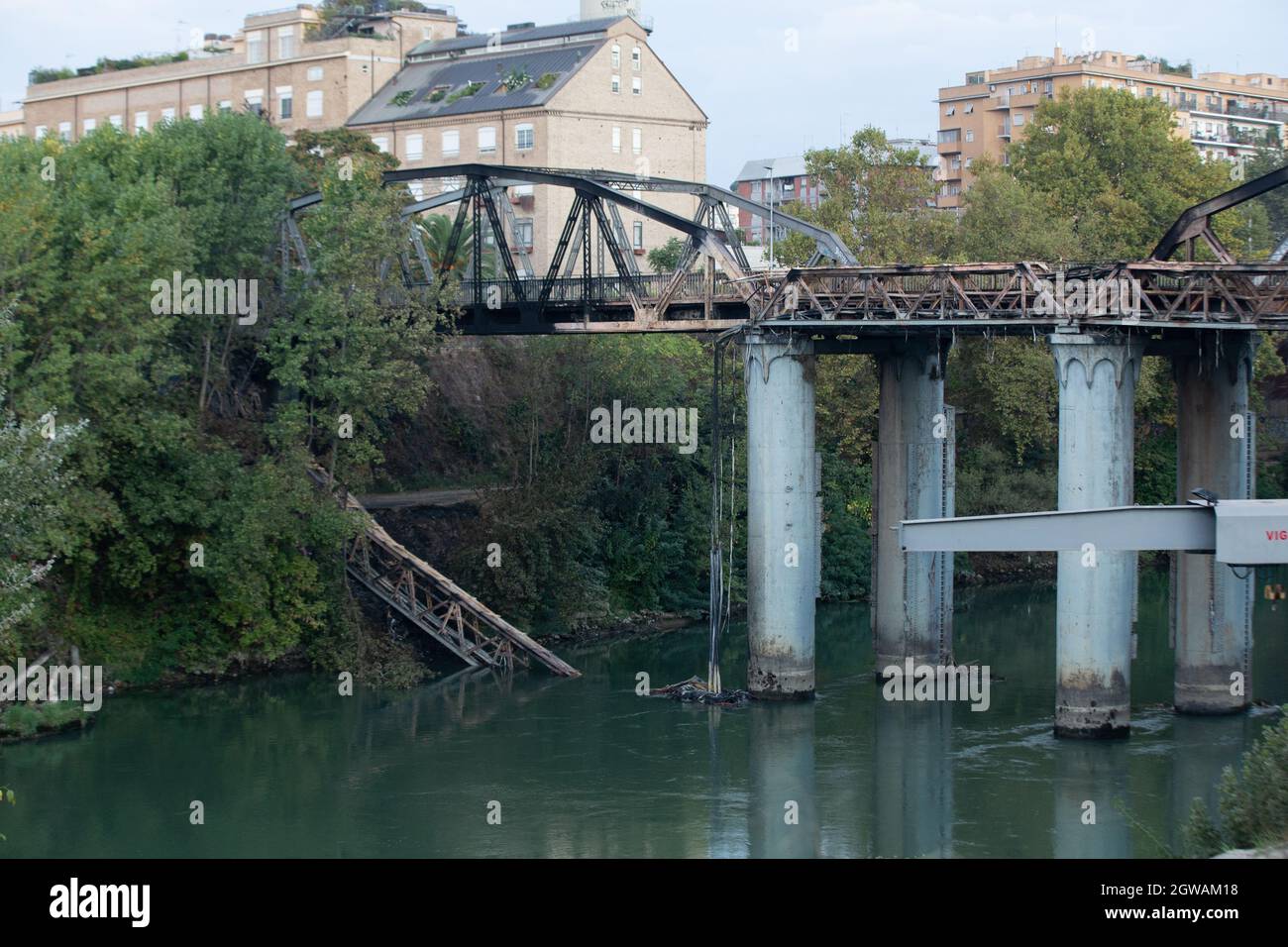 Rome, Italy. 03rd Oct, 2021. View of Bridge of the Industry after fire last night. (Photo by Matteo Nardone/Pacific Press) Credit: Pacific Press Media Production Corp./Alamy Live News Stock Photo
