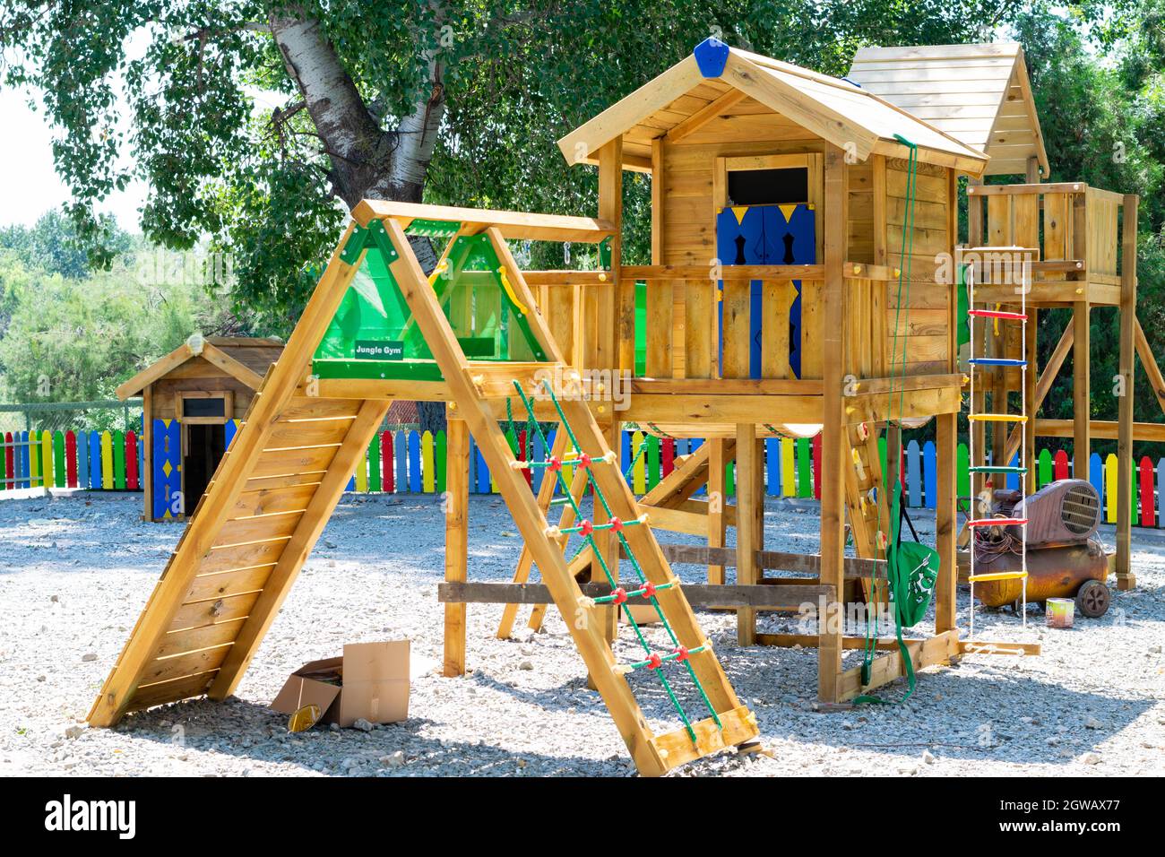 An empty exterior park jungle gym for kids Stock Photo Alamy