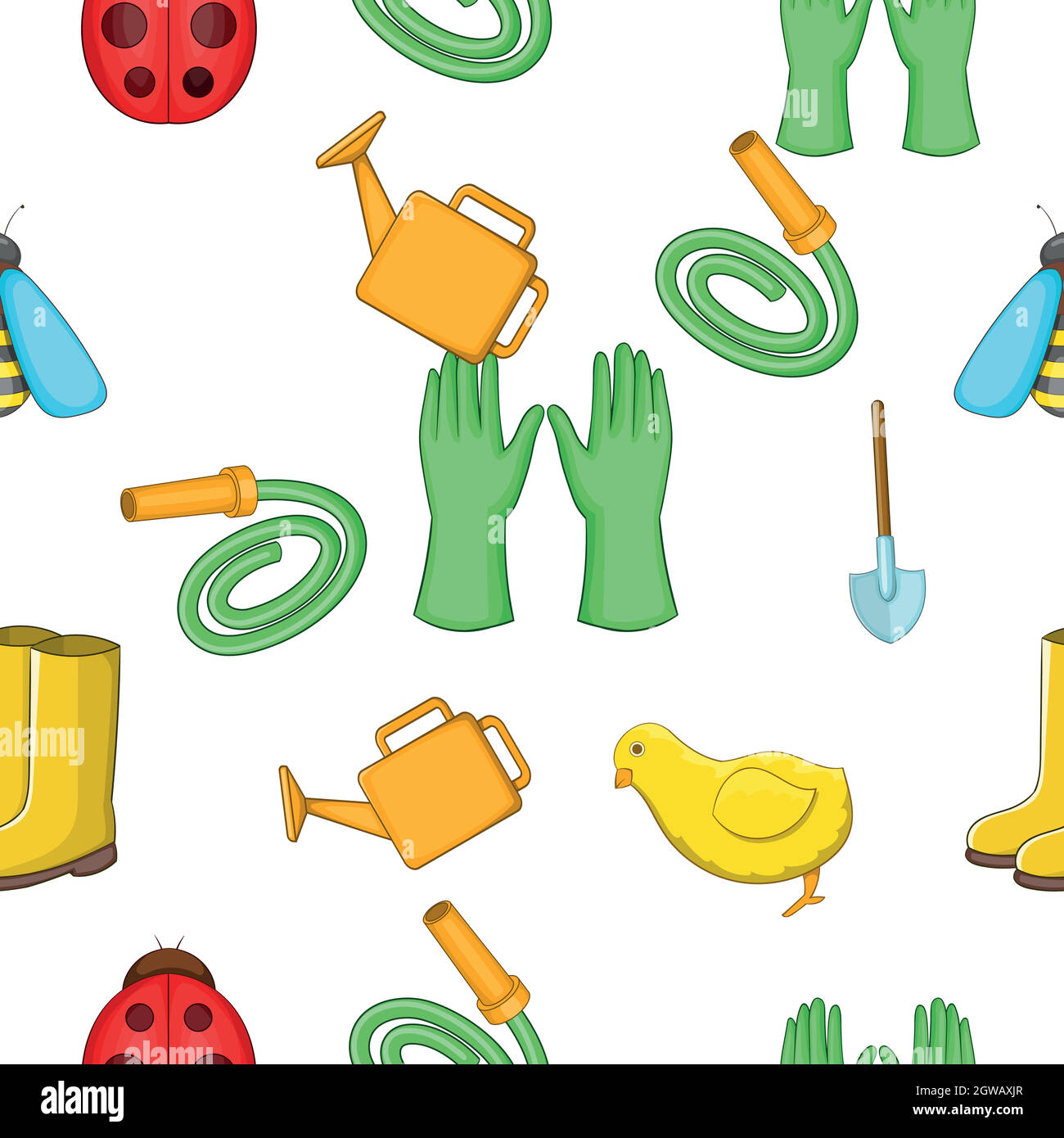Garden maintenance pattern, cartoon style Stock Vector