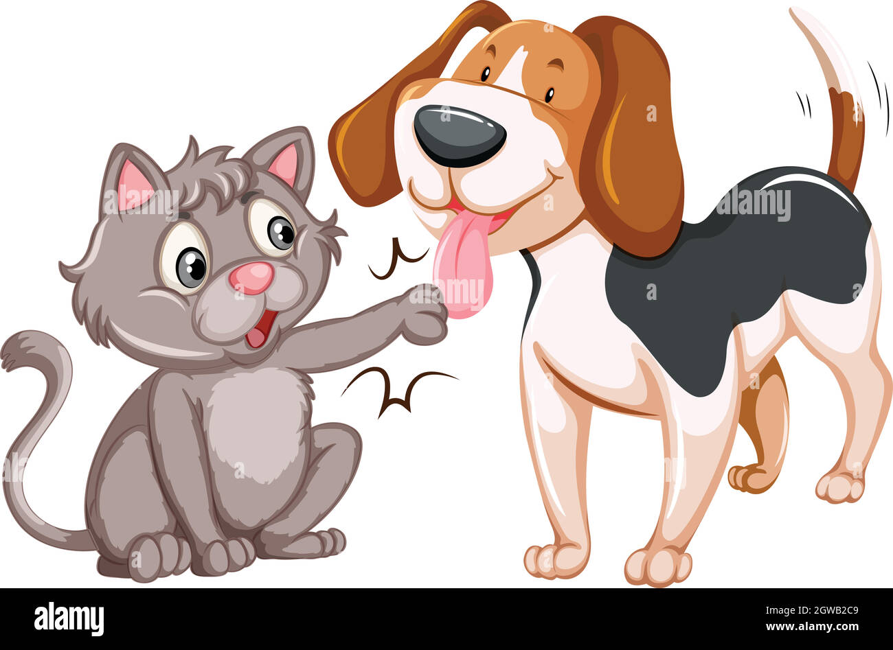 Friendly Cat and Dog on White Background Stock Vector