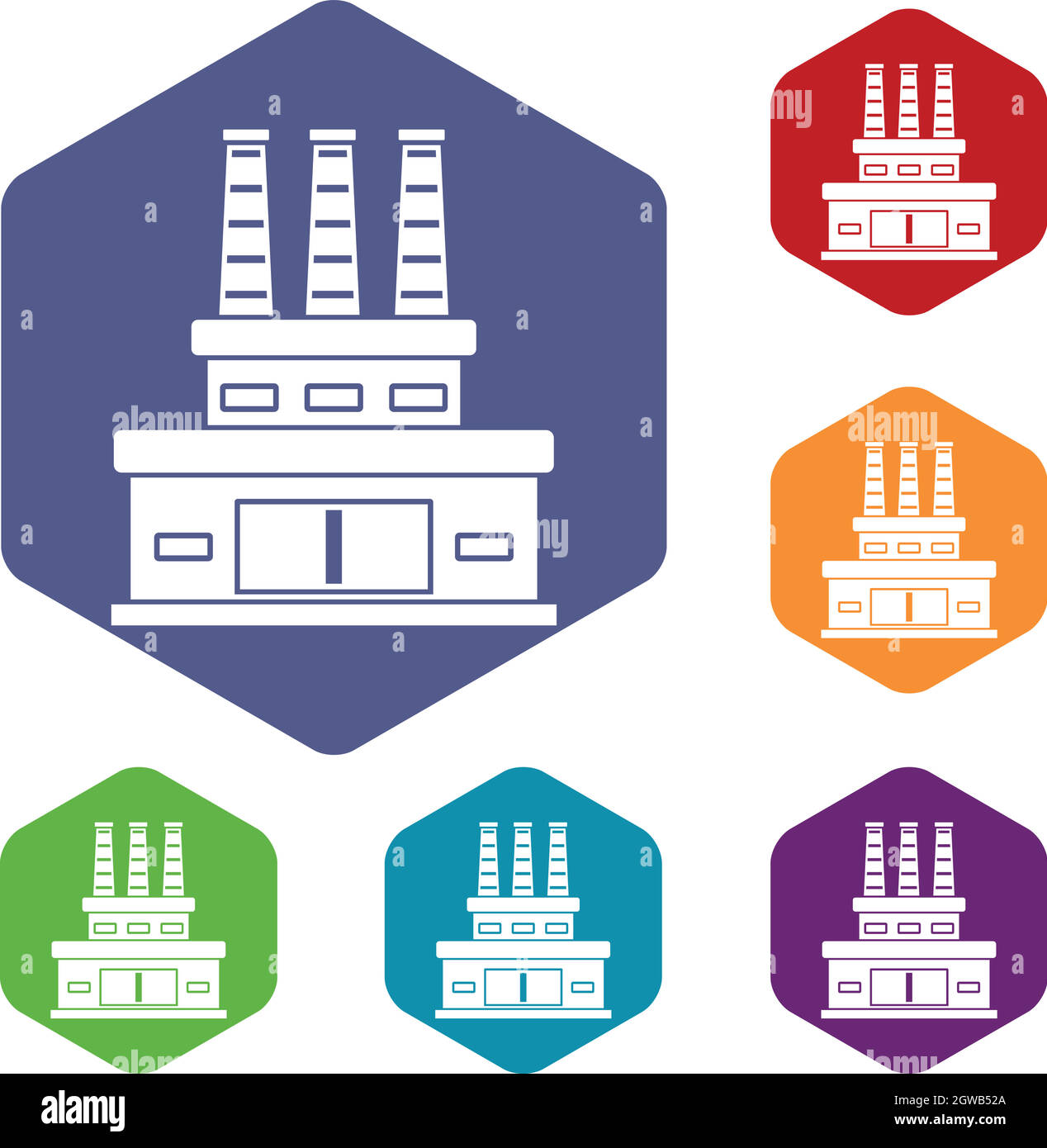 Large oil refinery icons set Stock Vector