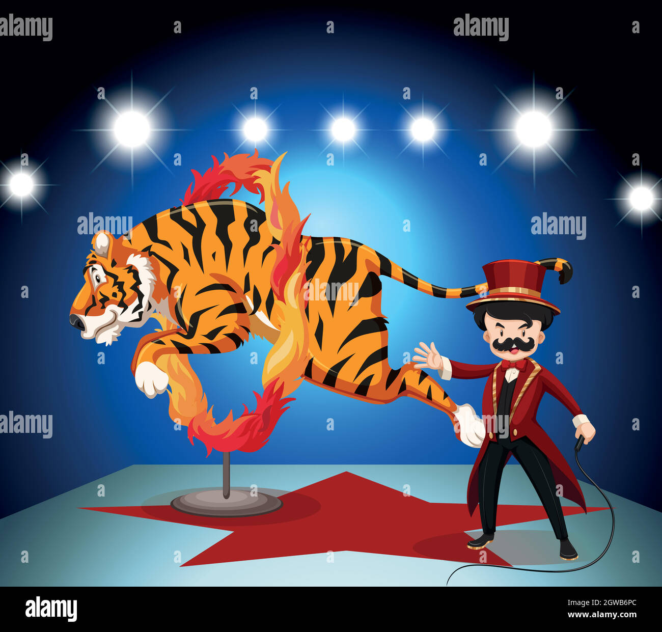 Tiger jumping through ring of fire Stock Vector