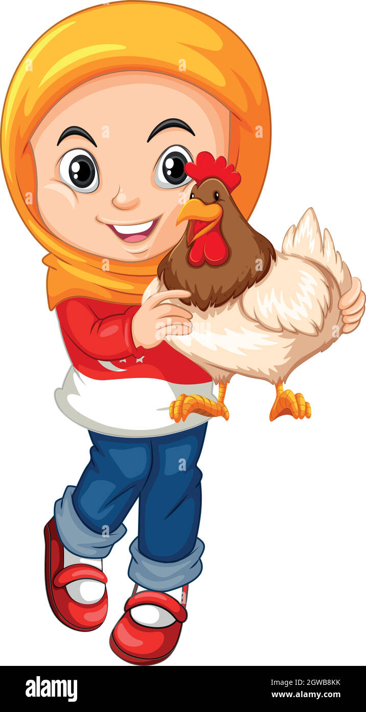 Muslim girl holding a chicken Stock Vector
