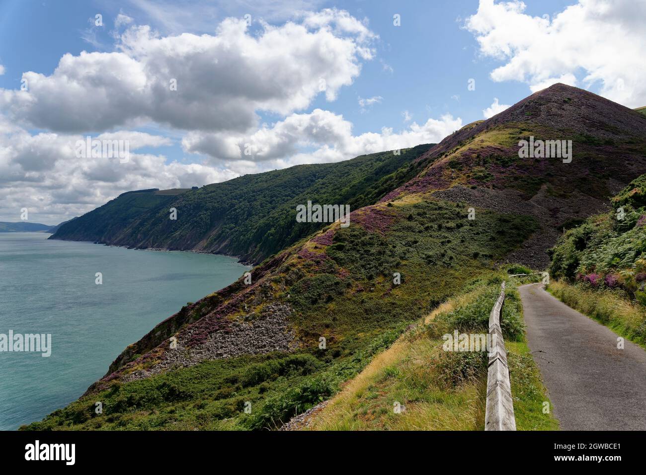 Coddow Combe and Countisbury Cove viewed from lighthouse road, Exmoor Coast, Devon, UK Stock Photo