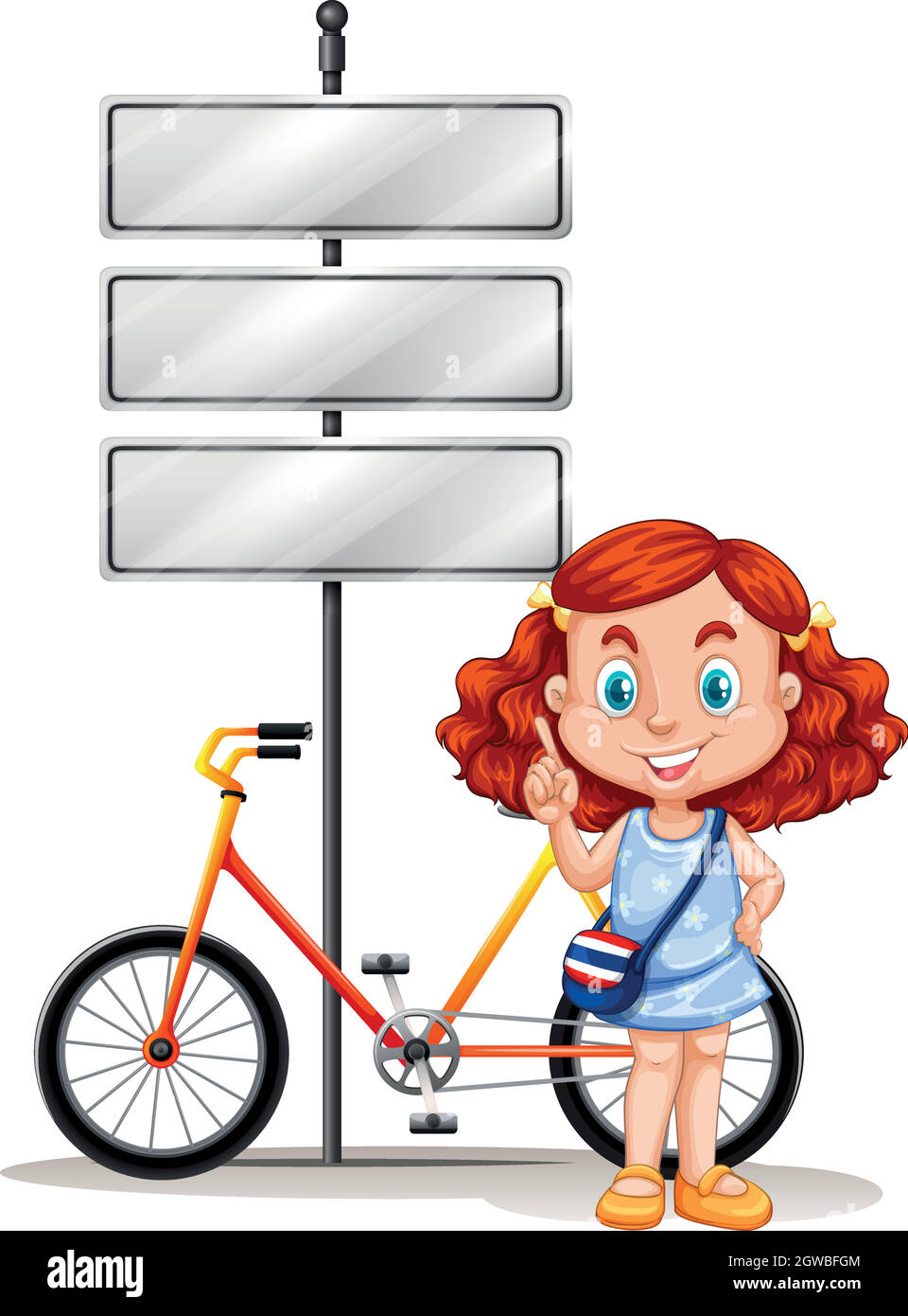 Girl standing next to bike and signs Stock Vector